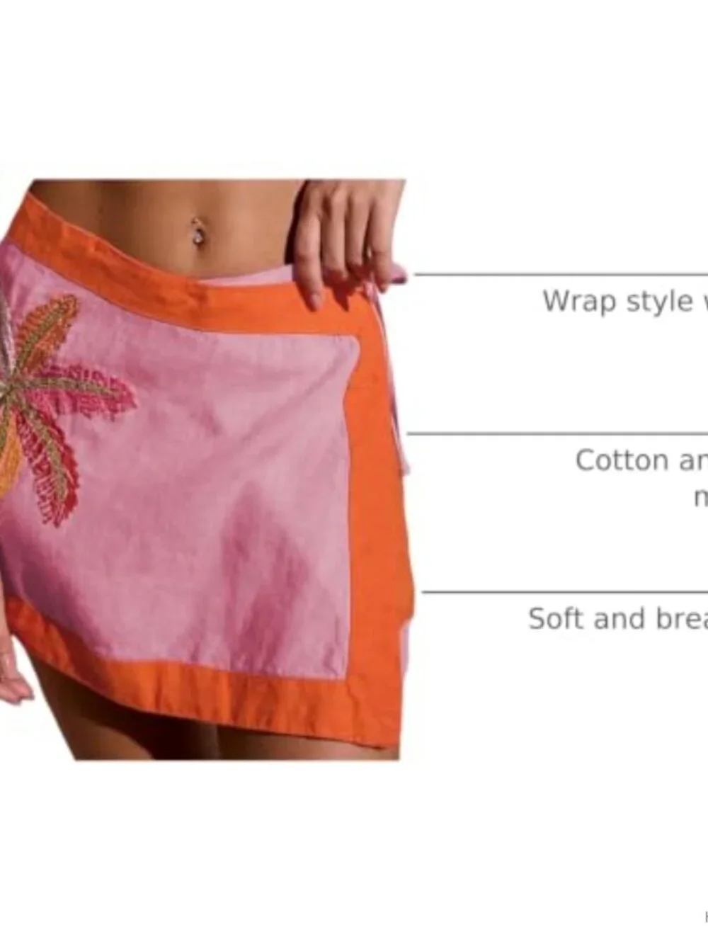 Embroidered Wrap Mini Skirt Cotton Linen A-Line High Waist Boho Beach Summer